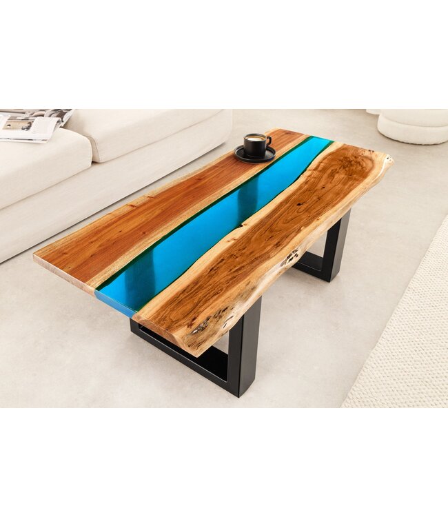 Invicta Interior Salontafel LIQUID 110cm acaciahout blauwe epoxystrip - 45680