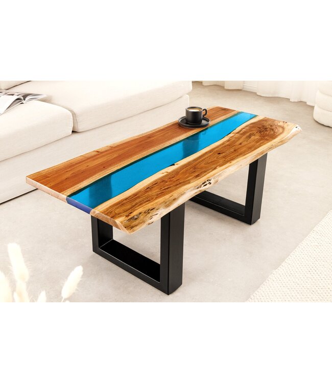 Invicta Interior Salontafel LIQUID 110cm acaciahout blauwe epoxystrip - 45680