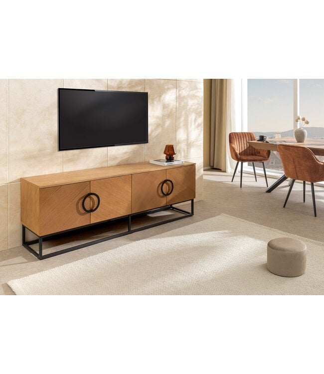 Invicta Interior TV-onderkast GRANDEZZA 180 cm, eikenhoutlook met zwart metalen frame - 46699