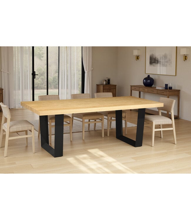 Invicta Interior Eettafel ZEUS 210 cm, natuurlijke eikenhoutlook met zwart metalen frame - 46558