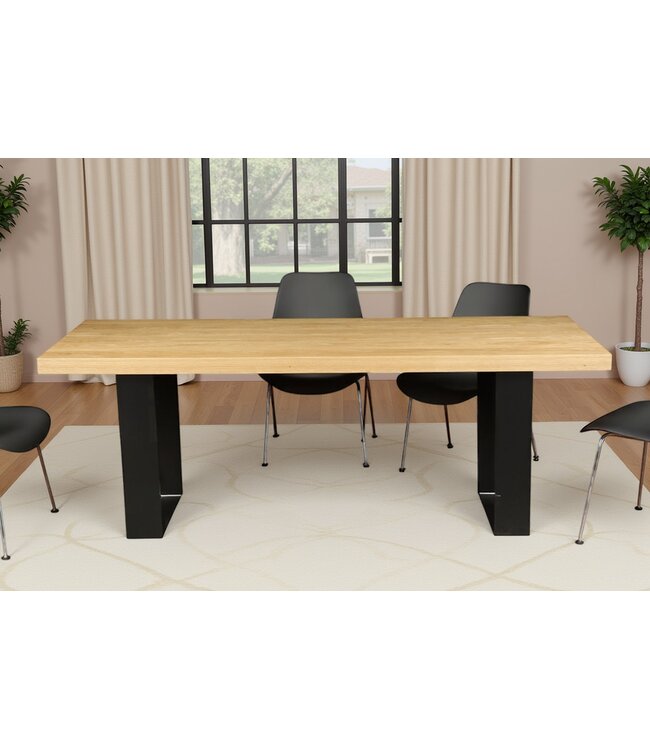 Invicta Interior Eettafel ZEUS 210 cm, natuurlijke eikenhoutlook met zwart metalen frame - 46558