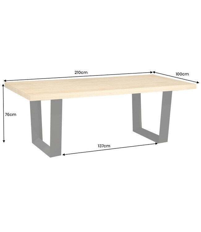 Invicta Interior Eettafel ZEUS 210 cm, natuurlijke eikenhoutlook met zwart metalen frame - 46558