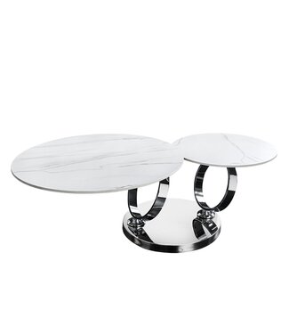 Invicta Interior Salontafel DANCING RINGS 80-135 cm, draaibaar, met chromen onderstel en keramisch blad, wit marmer - 46318