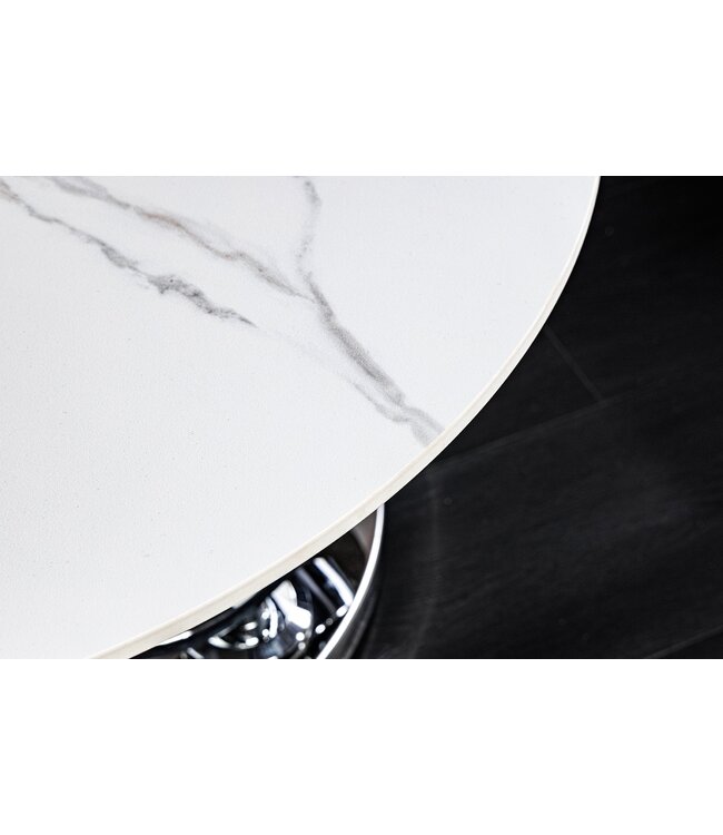 Invicta Interior Salontafel DANCING RINGS 80-135 cm, draaibaar, met chromen onderstel en keramisch blad, wit marmer - 46318
