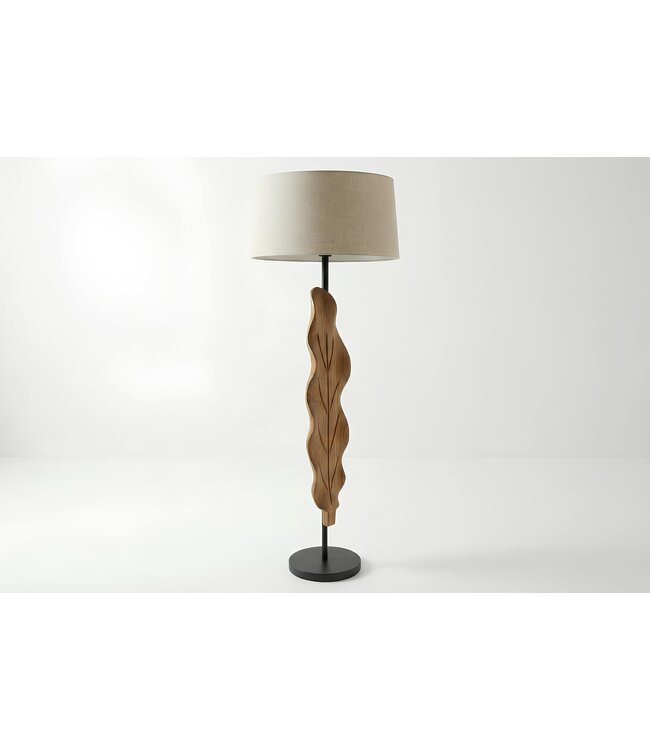 Invicta Interior Vloerlamp LEAF 130 cm breed, stoffen lampenkap, teak, wit, naturel - 46938