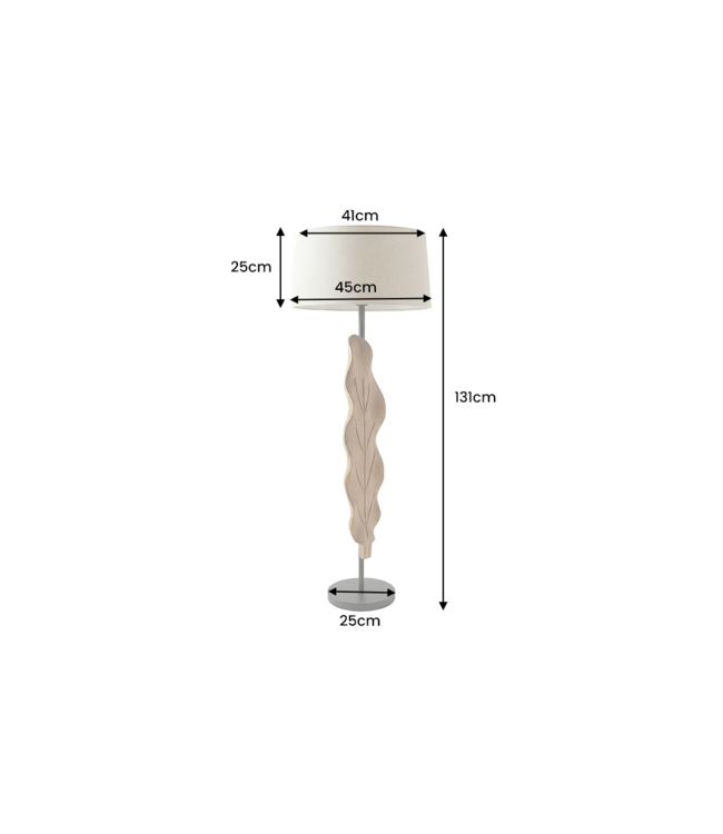 Invicta Interior Vloerlamp LEAF 130 cm breed, stoffen lampenkap, teak, wit, naturel - 46938