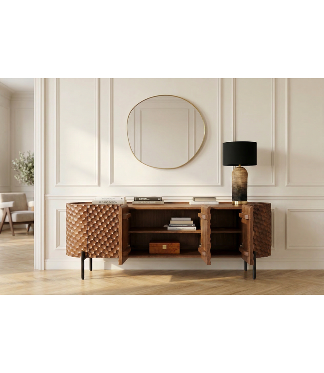 Invicta Interior TV-bord ADLON 160 cm 3D massief mangohout met zwart frame - 47584