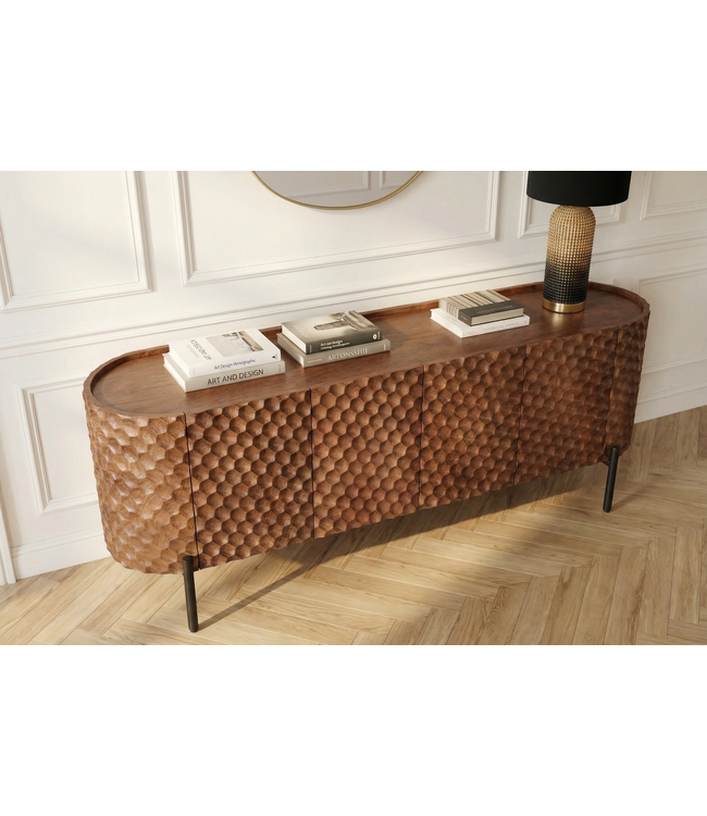 Invicta Interior TV-bord ADLON 160 cm 3D massief mangohout met zwart frame - 47584