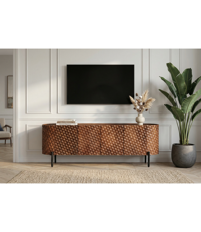 Invicta Interior TV-bord ADLON 160 cm 3D massief mangohout met zwart frame - 47584