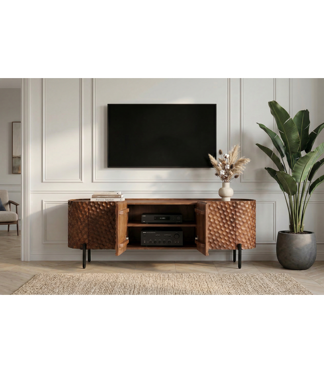 Invicta Interior TV-bord ADLON 160 cm 3D massief mangohout met zwart frame - 47584