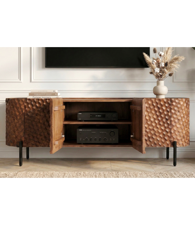 Invicta Interior TV-bord ADLON 160 cm 3D massief mangohout met zwart frame - 47584