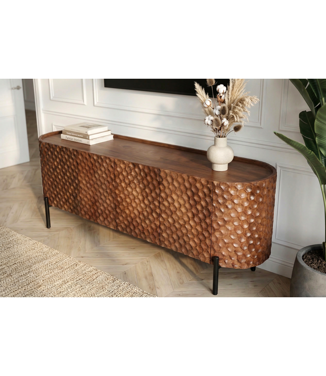 Invicta Interior TV-bord ADLON 160 cm 3D massief mangohout met zwart frame - 47584