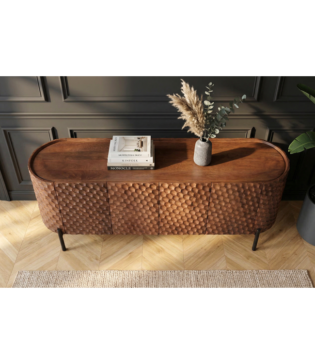 Invicta Interior TV-bord ADLON 160 cm 3D massief mangohout met zwart frame - 47584