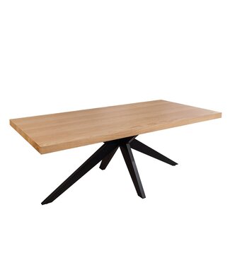Invicta Interior Eettafel ZEUS 200 cm, natuurlijke eikenhoutlook met zwart metalen frame - 46574