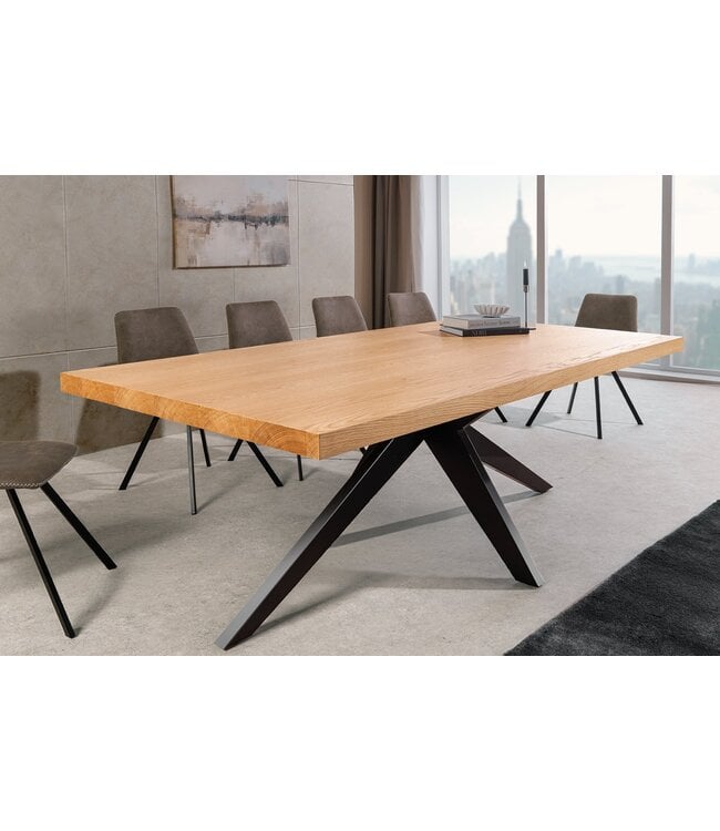 Invicta Interior Eettafel ZEUS 200 cm, natuurlijke eikenhoutlook met zwart metalen frame - 46574