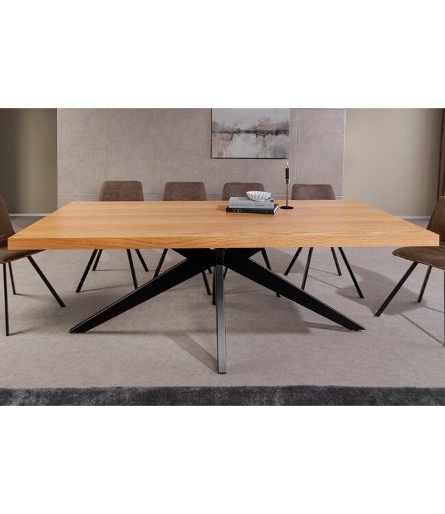 Invicta Interior Eettafel ZEUS 200 cm, natuurlijke eikenhoutlook met zwart metalen frame - 46574