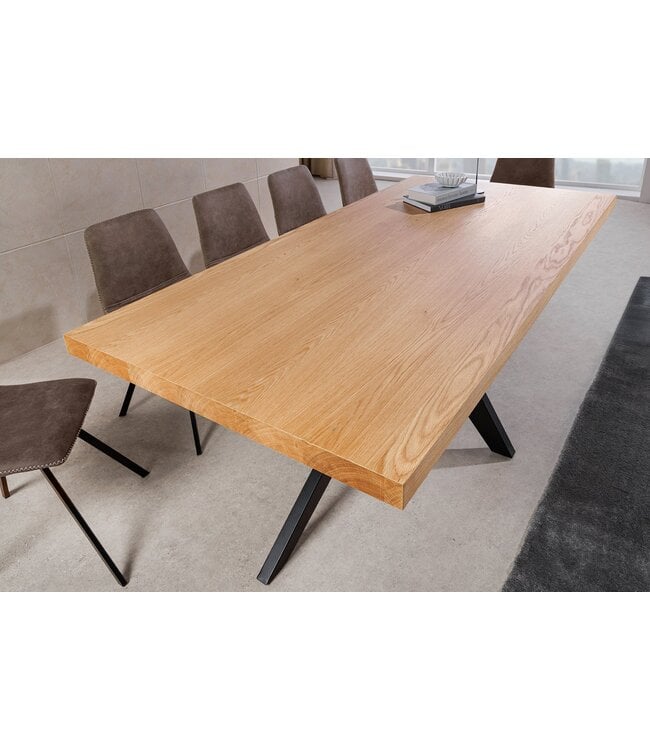 Invicta Interior Eettafel ZEUS 200 cm, natuurlijke eikenhoutlook met zwart metalen frame - 46574
