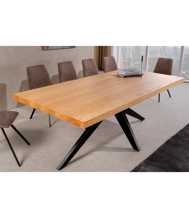 Invicta Interior Eettafel ZEUS 200 cm, natuurlijke eikenhoutlook met zwart metalen frame - 46574