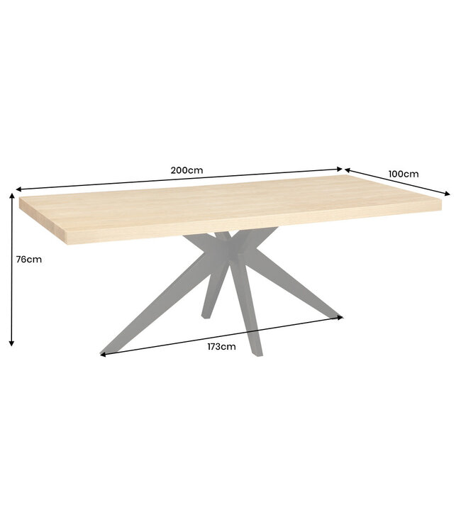 Invicta Interior Eettafel ZEUS 200 cm, natuurlijke eikenhoutlook met zwart metalen frame - 46574