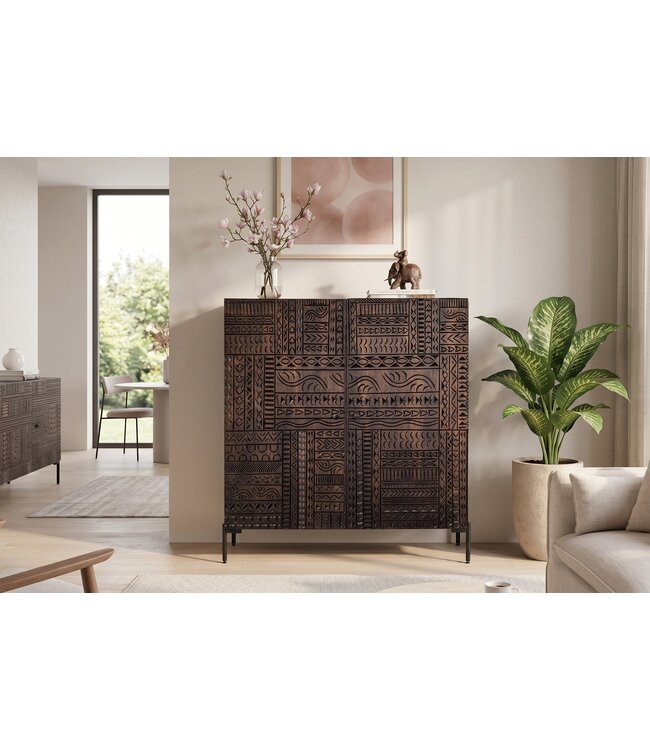 Invicta Interior Hoog bord TRIBAL 120 cm 3D antieke look mangohout donkerbruin - 45996