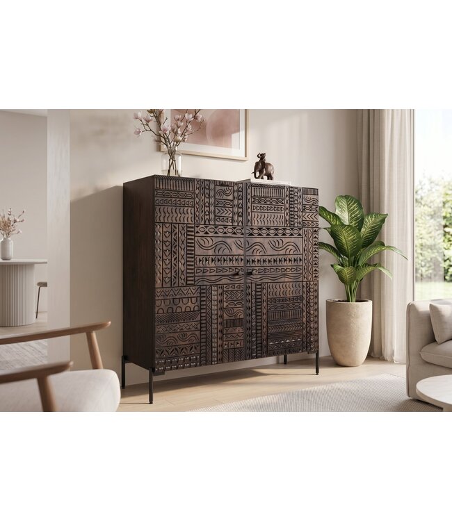 Invicta Interior Hoog bord TRIBAL 120 cm 3D antieke look mangohout donkerbruin - 45996