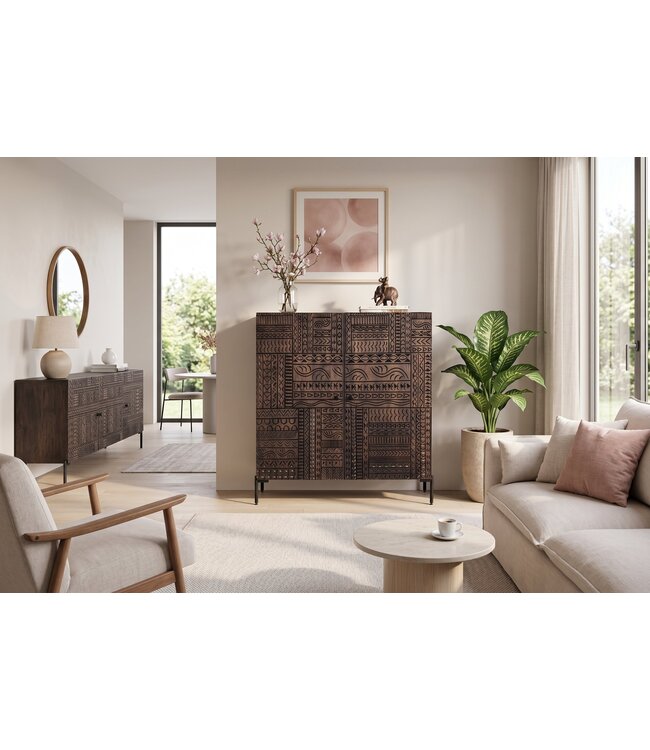 Invicta Interior Hoog bord TRIBAL 120 cm 3D antieke look mangohout donkerbruin - 45996