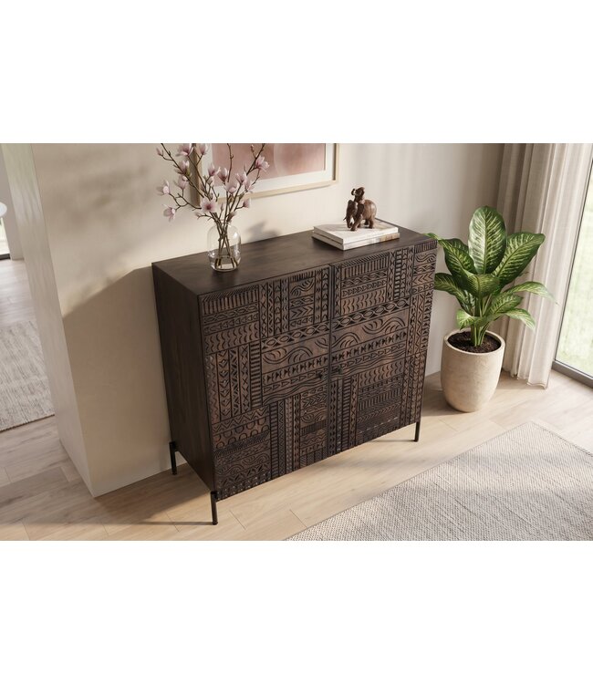 Invicta Interior Hoog bord TRIBAL 120 cm 3D antieke look mangohout donkerbruin - 45996