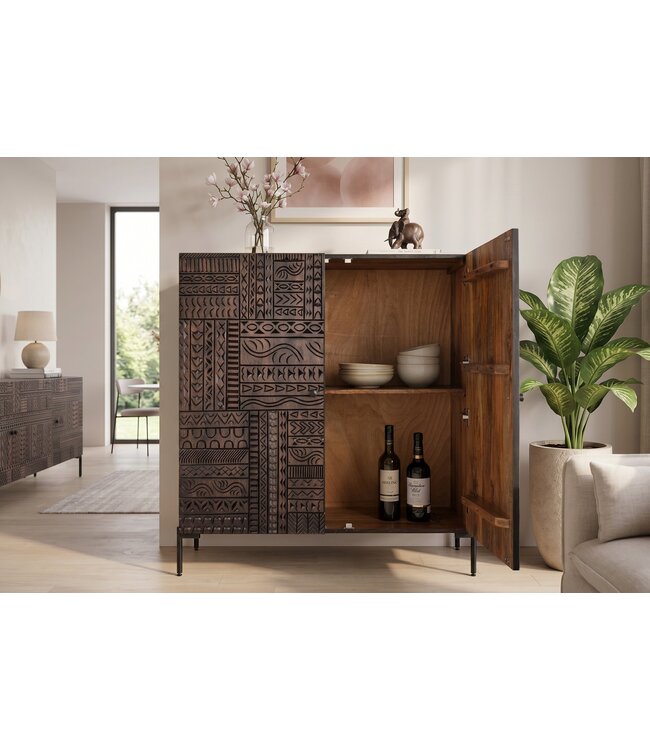 Invicta Interior Hoog bord TRIBAL 120 cm 3D antieke look mangohout donkerbruin - 45996