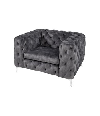 Invicta Interior Moderne barokke fauteuil in Chesterfield-stijl, 120 cm, grijs fluweel - 45977