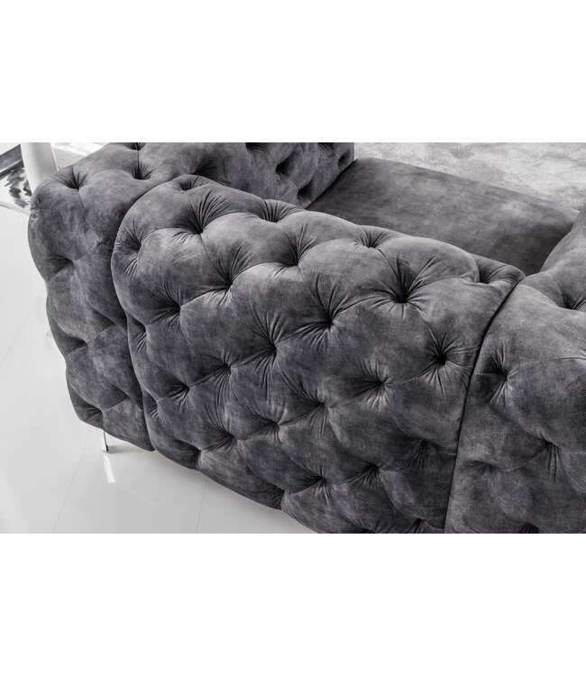Invicta Interior Moderne barokke fauteuil in Chesterfield-stijl, 120 cm, grijs fluweel - 45977