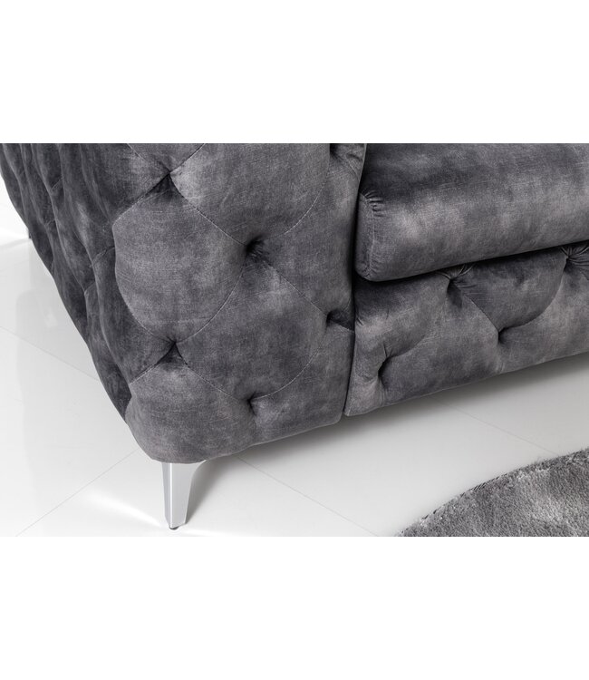 Invicta Interior Moderne barokke fauteuil in Chesterfield-stijl, 120 cm, grijs fluweel - 45977