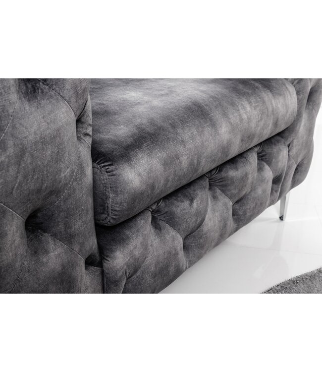 Invicta Interior Moderne barokke fauteuil in Chesterfield-stijl, 120 cm, grijs fluweel - 45977