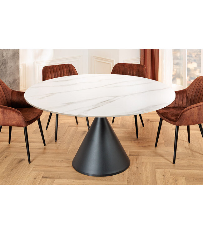 Invicta Interior Eettafel SIGNATURE 135 cm rond, zwart metalen frame met wit keramisch marmeren blad - 47471