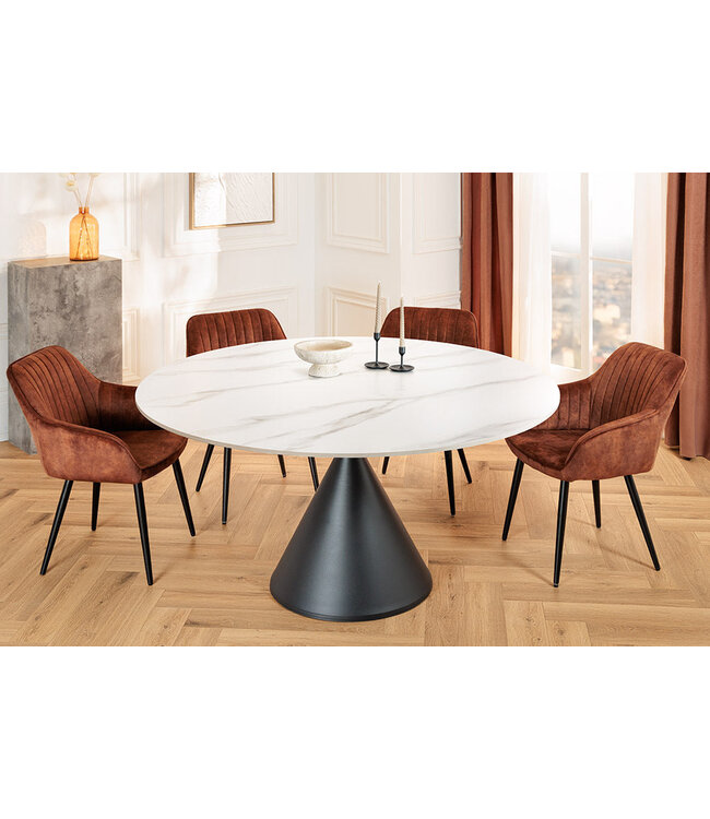 Invicta Interior Eettafel SIGNATURE 135 cm rond, zwart metalen frame met wit keramisch marmeren blad - 47471