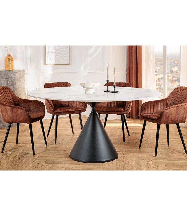 Invicta Interior Eettafel SIGNATURE 135 cm rond, zwart metalen frame met wit keramisch marmeren blad - 47471