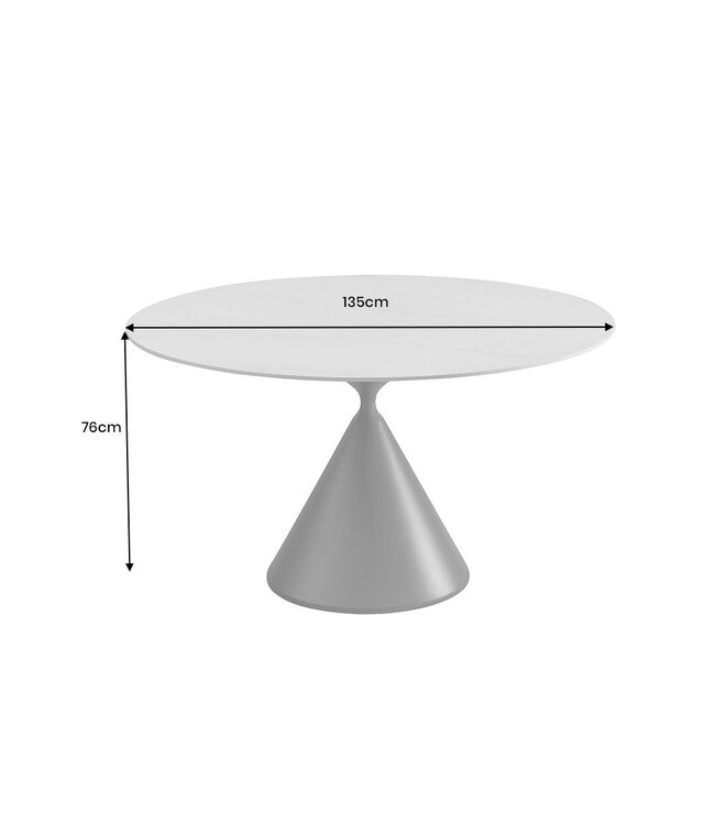 Invicta Interior Eettafel SIGNATURE 135 cm rond, zwart metalen frame met wit keramisch marmeren blad - 47471