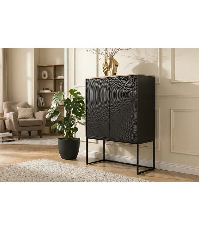 Invicta Interior Highboard ORBIT 120cm 3D optik mangohout zwart - 47606