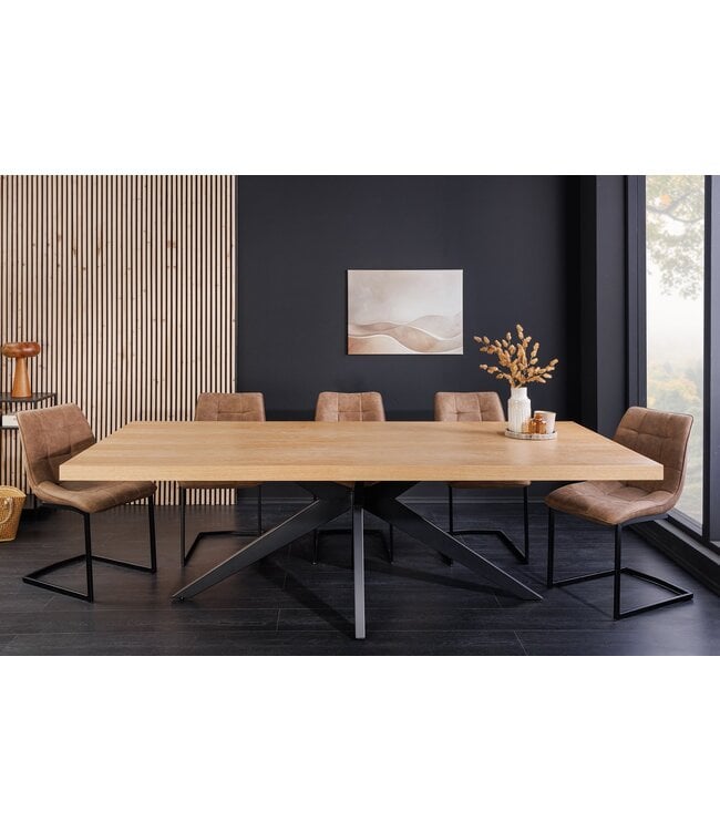 Invicta Interior Eettafel ZEUS 240 cm, natuurlijke eikenhoutlook met zwart metalen frame - 46565