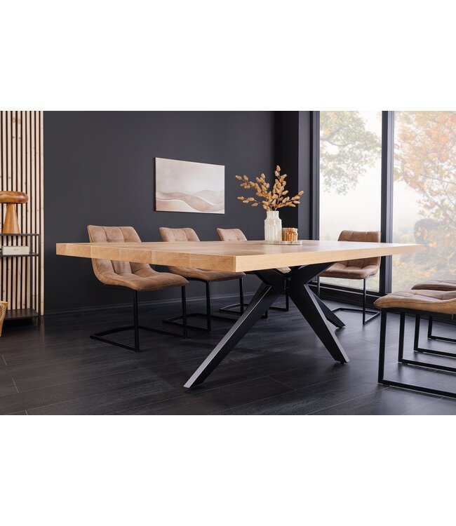 Invicta Interior Eettafel ZEUS 240 cm, natuurlijke eikenhoutlook met zwart metalen frame - 46565