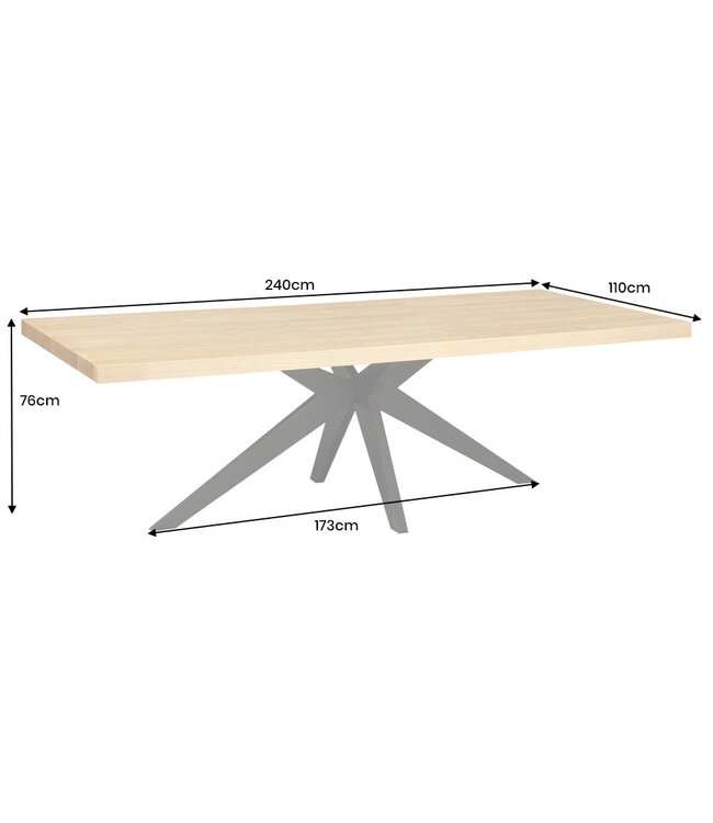 Invicta Interior Eettafel ZEUS 240 cm, natuurlijke eikenhoutlook met zwart metalen frame - 46565
