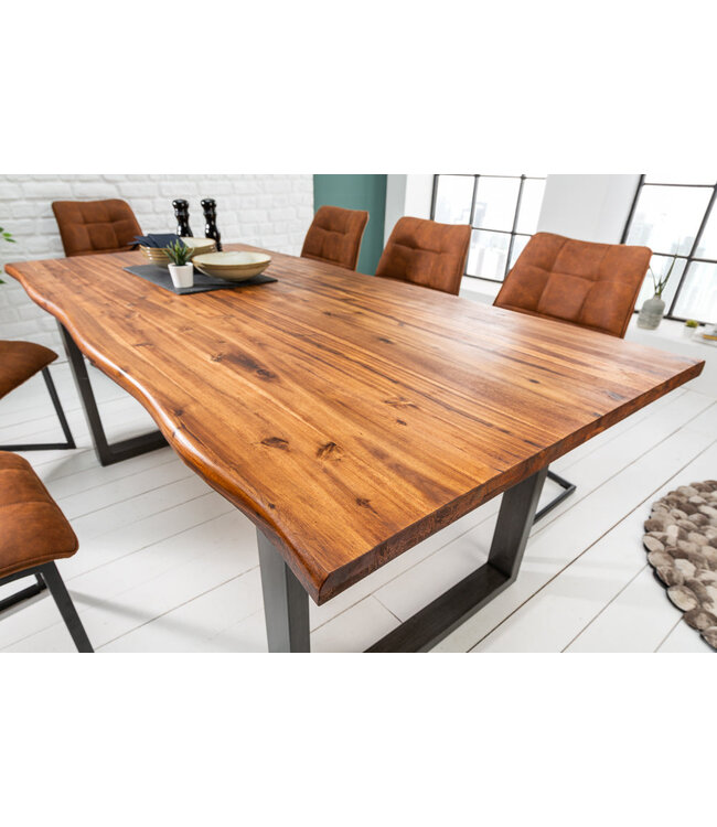 Invicta Interior Eettafel GENESIS 180 cm 35 mm acaciahout bruin met zwart ijzeren frame - 44952
