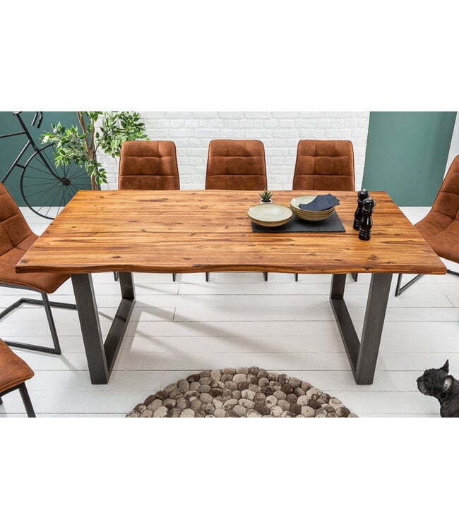 Invicta Interior Eettafel GENESIS 180 cm 35 mm acaciahout bruin met zwart ijzeren frame - 44952