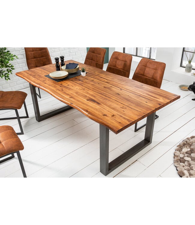 Invicta Interior Eettafel GENESIS 180 cm 35 mm acaciahout bruin met zwart ijzeren frame - 44952