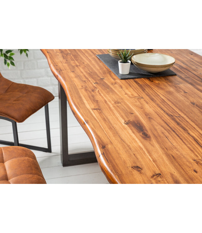 Invicta Interior Eettafel GENESIS 180 cm 35 mm acaciahout bruin met zwart ijzeren frame - 44952