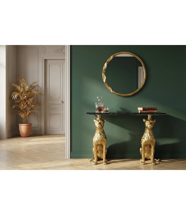 Invicta Interior Console PANTHER 105 cm goudkleurig metaal met marmeren blad - 45029