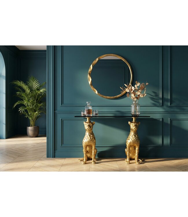 Invicta Interior Console PANTHER 105 cm goudkleurig metaal met marmeren blad - 45029