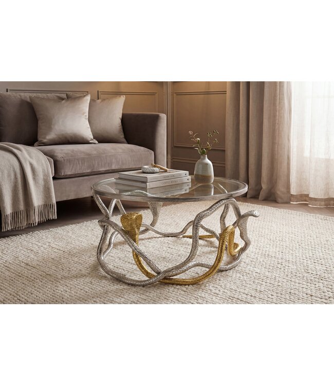 Invicta Interior Salontafel COBRA 70 cm zilvergoud met glazen blad - 45742