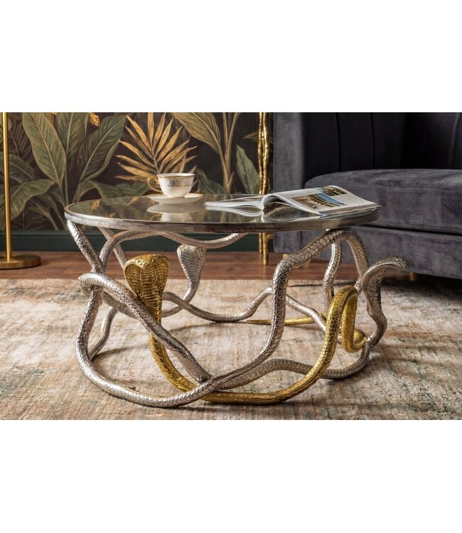 Invicta Interior Salontafel COBRA 70 cm zilvergoud met glazen blad - 45742