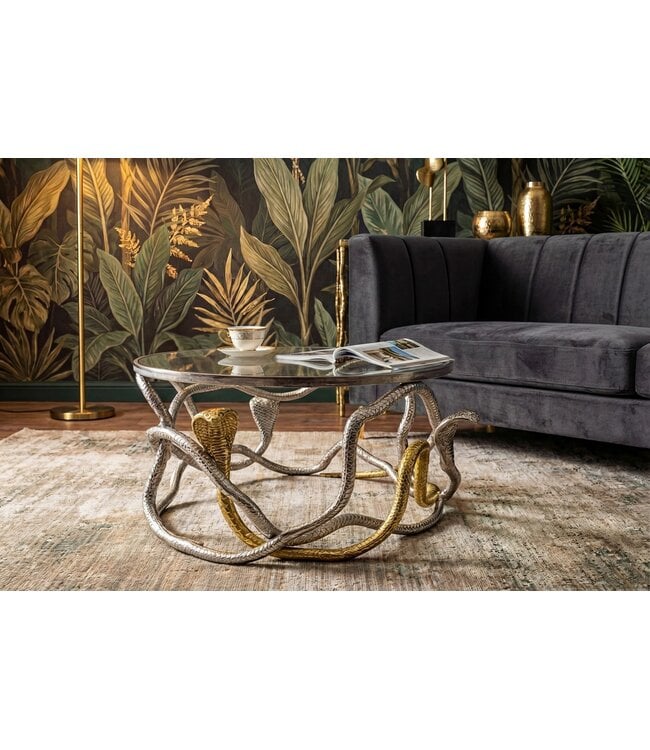 Invicta Interior Salontafel COBRA 70 cm zilvergoud met glazen blad - 45742