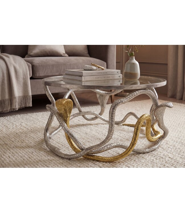 Invicta Interior Salontafel COBRA 70 cm zilvergoud met glazen blad - 45742